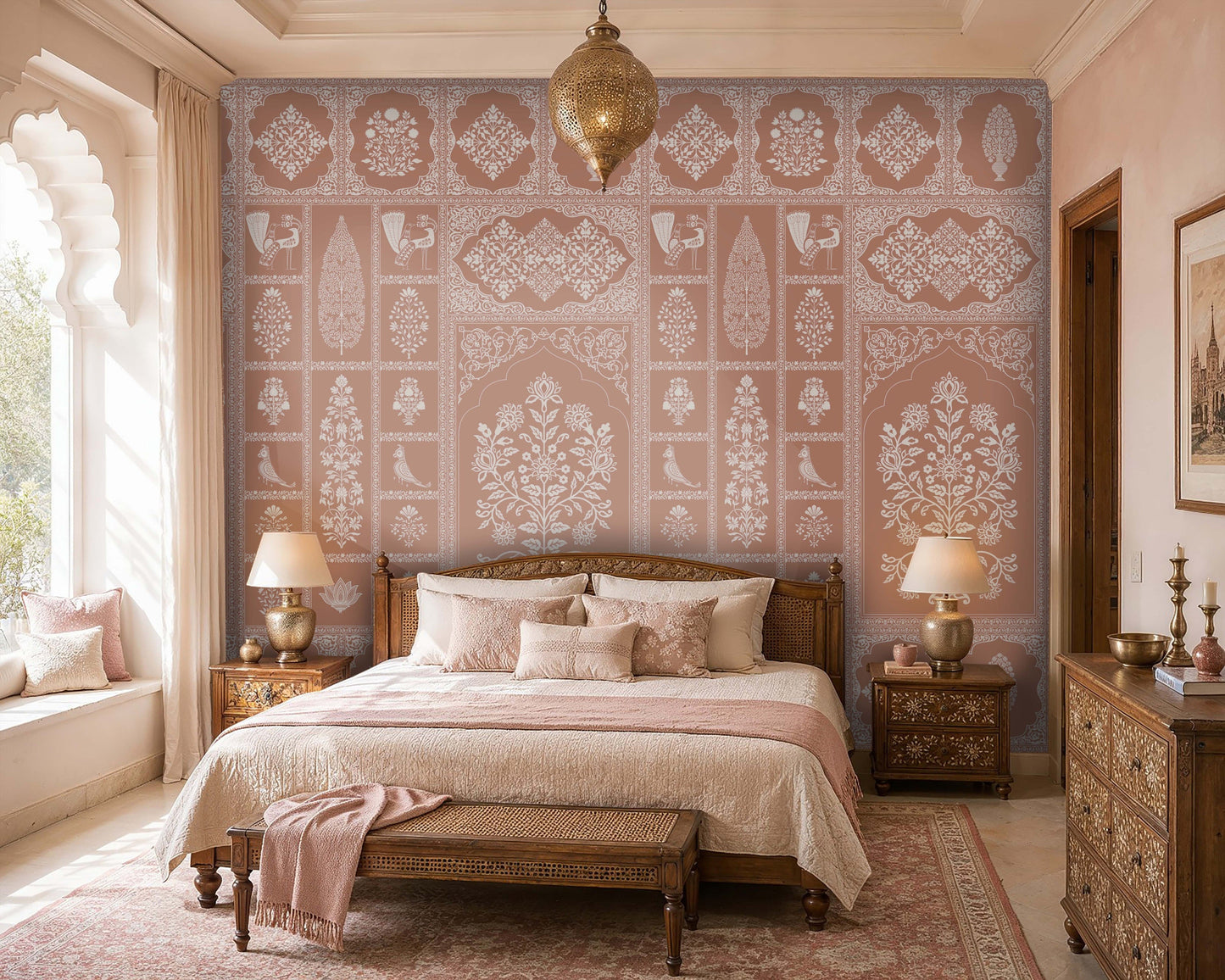 1366_DA Pastel Pink and Ochre Ornate Floral Wall Mural