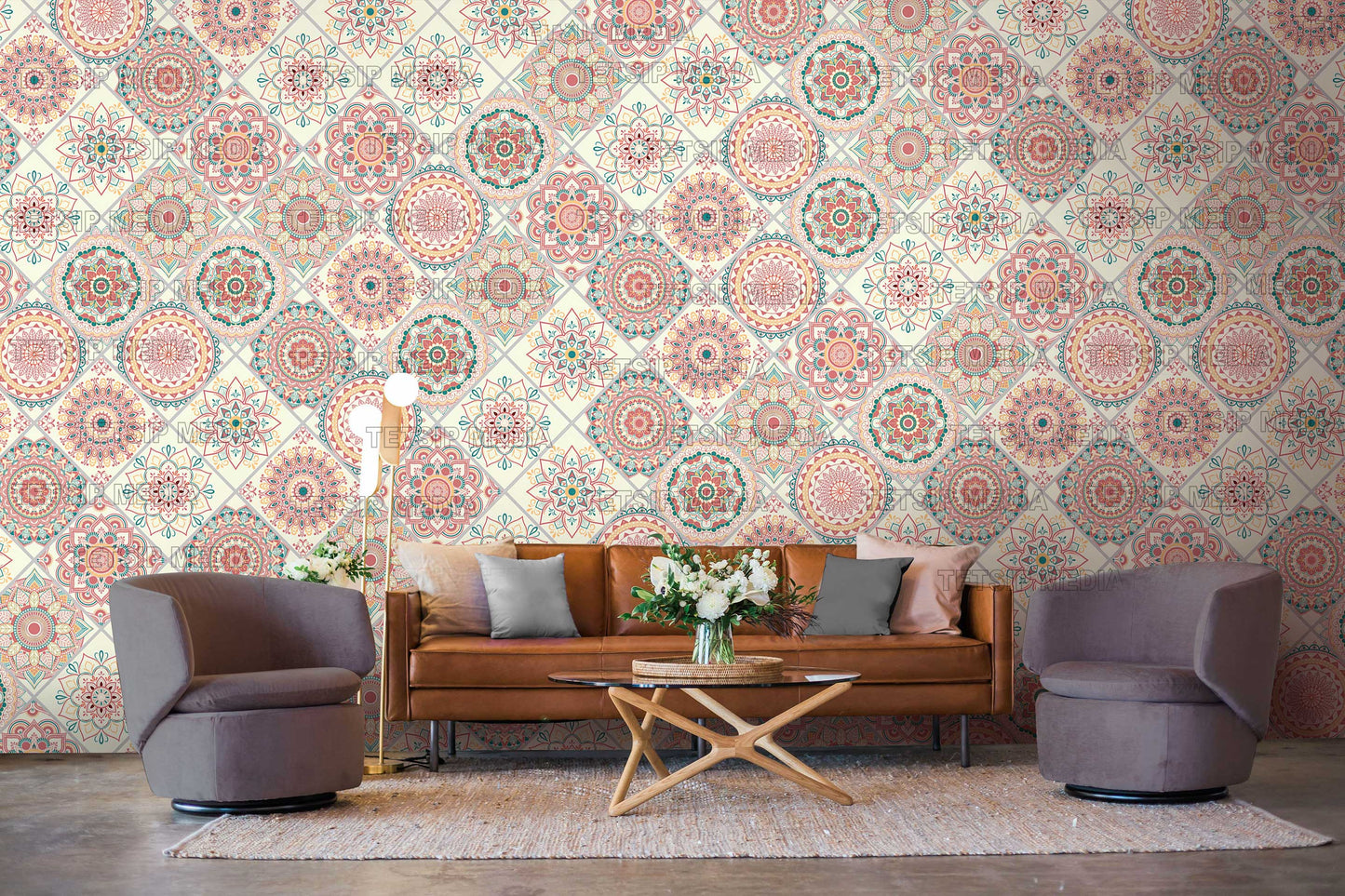 290_DA Moroccan Mandala Heritage Collection Wallpaper, Blush Peach