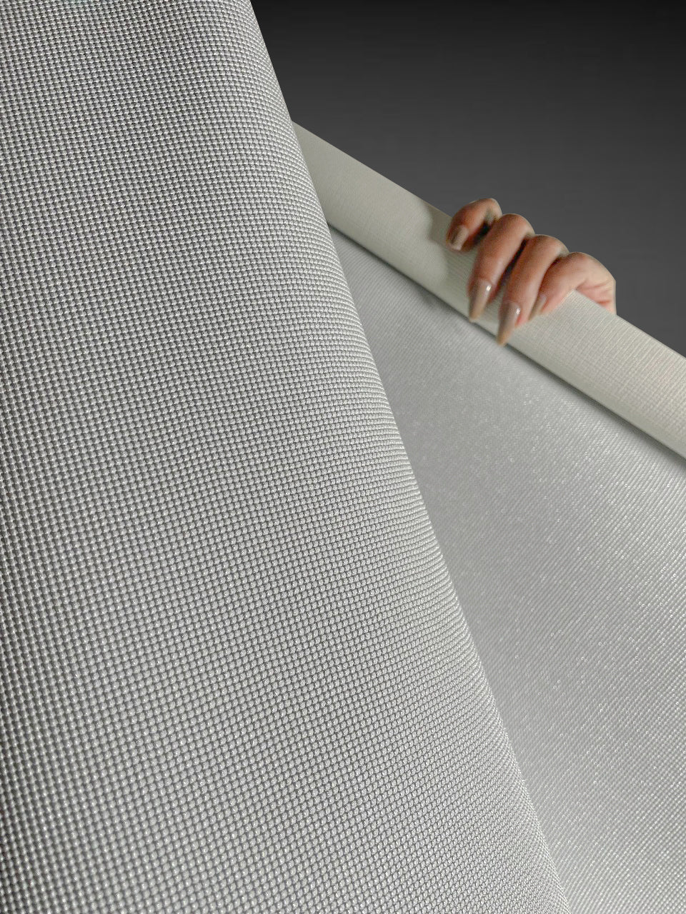 Close-up view of Waterproof Fabric Backed Commercial Wallcovering in Glacier Silver, featuring a raised beaded grid texture and a moisture-resistant vinyl surface with a crisp metallic finish.
