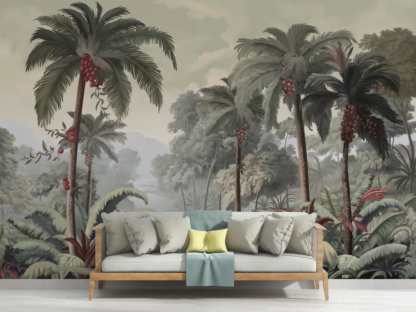 809_DA Luxe Tropical Greens, Premium Jungle Leaf Wallpaper, Grey