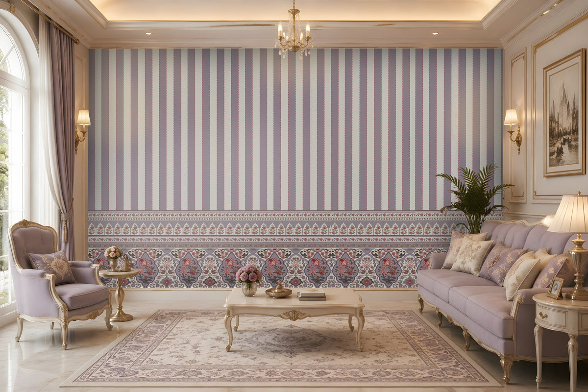 1411_DA Rajmahal Heritage Stripe Wallpaper - Lilac Mist