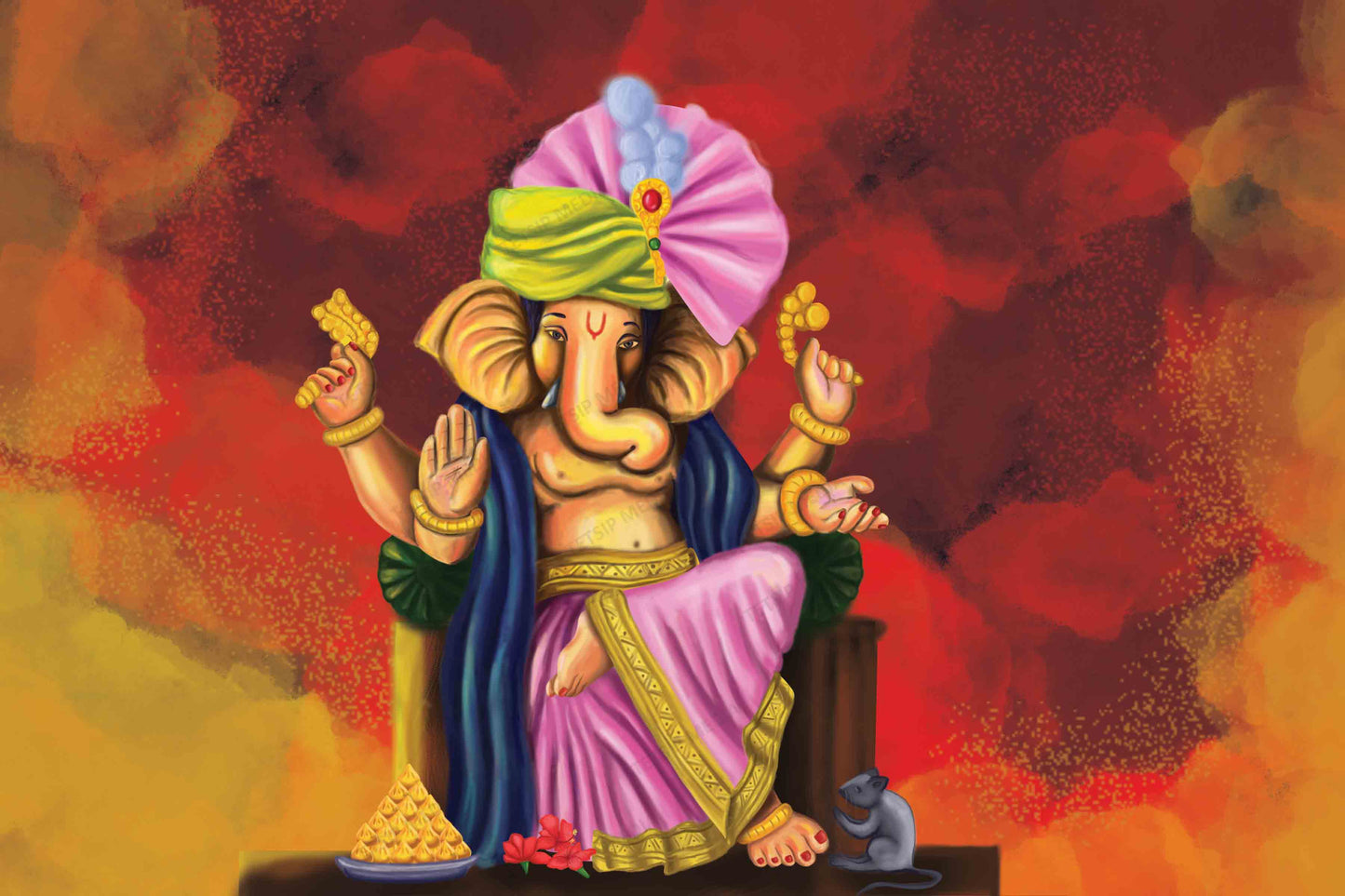 19_DA Raja Ganesha Wallpaper, Royal Red Backround