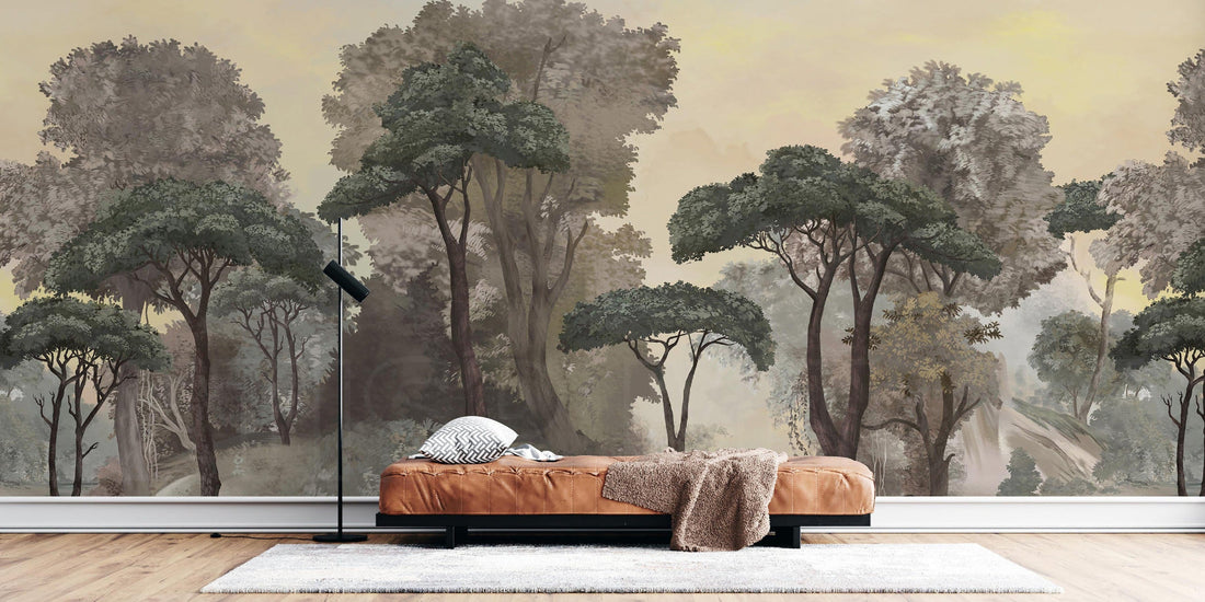 Tropical wallpaper in living room and large spaces
