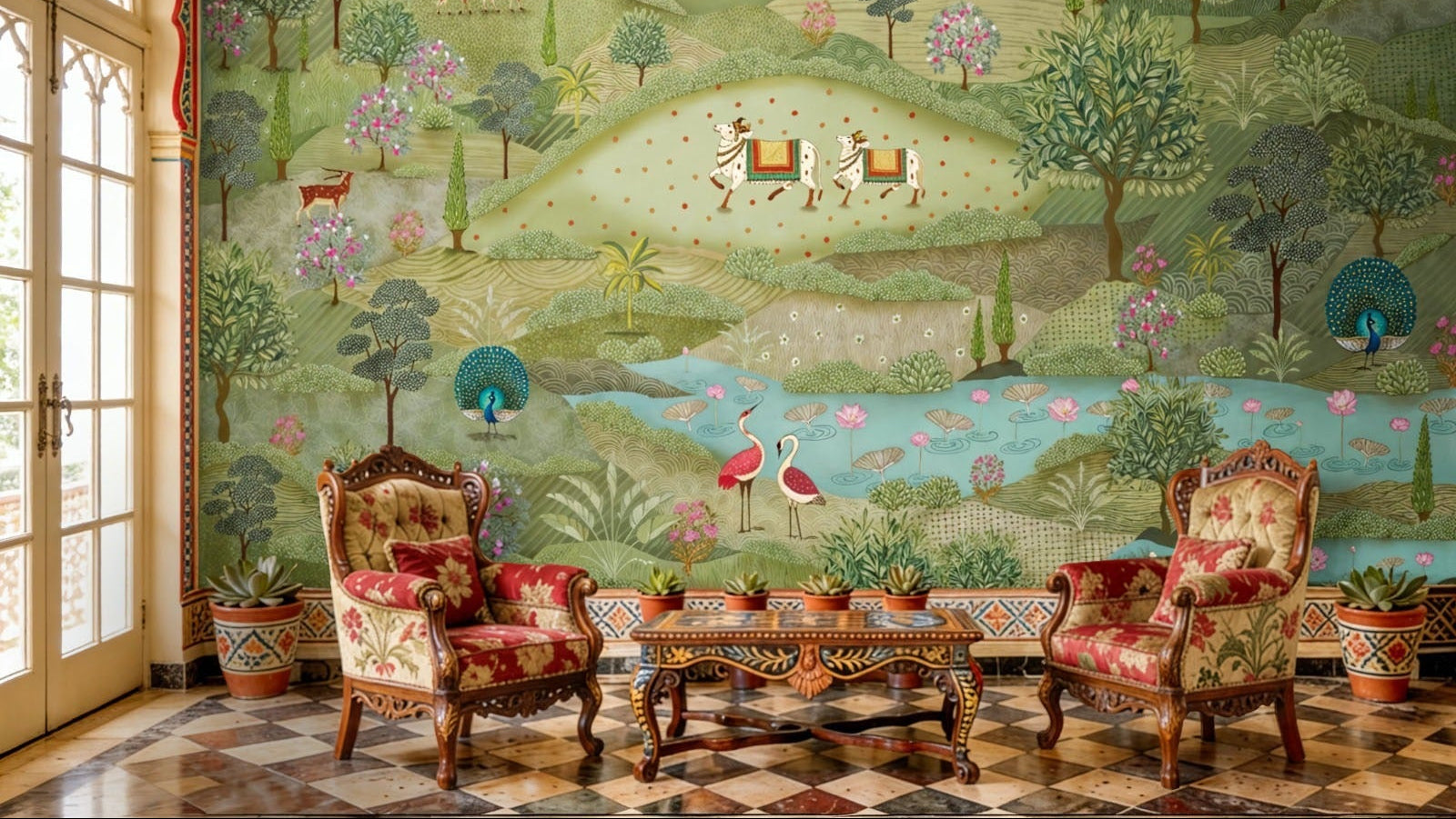 heritage pichwai in indian royal home interiors