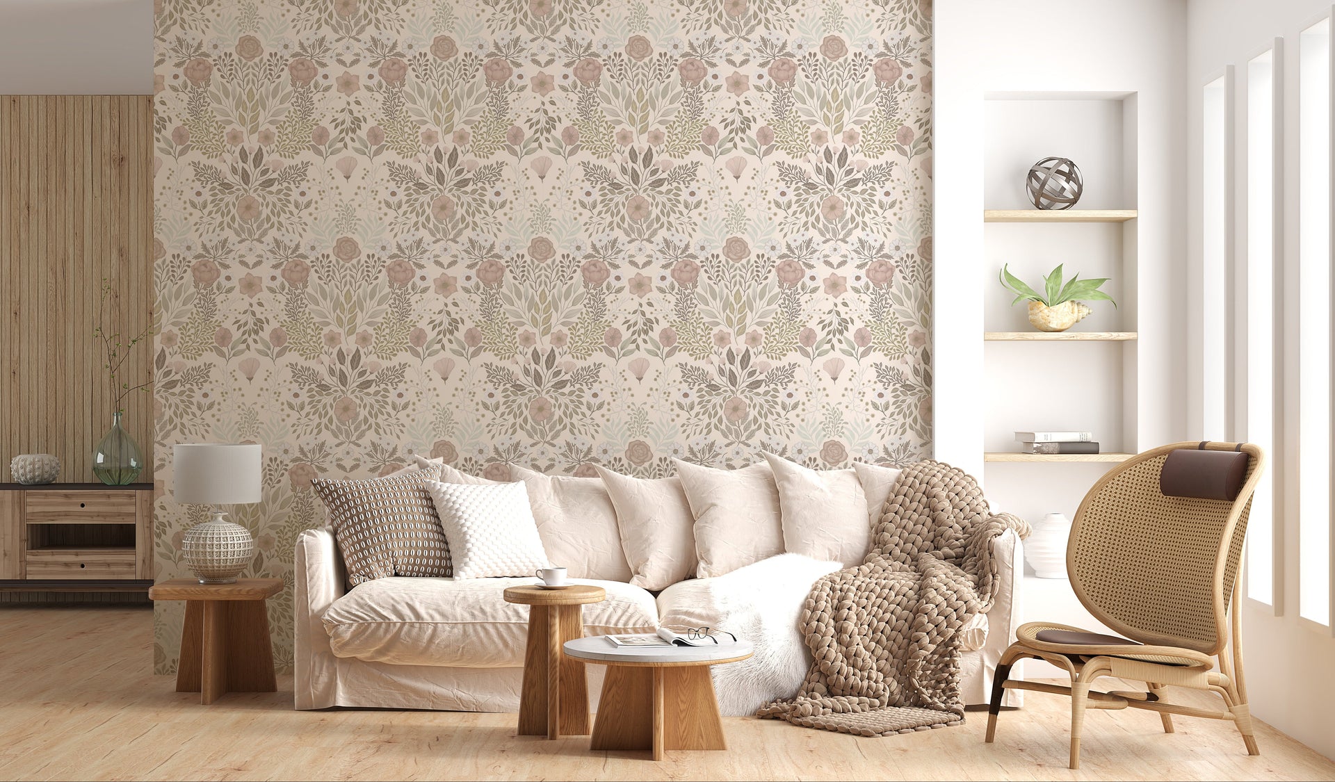 Beautiful seamless floral wallpaper in a living room