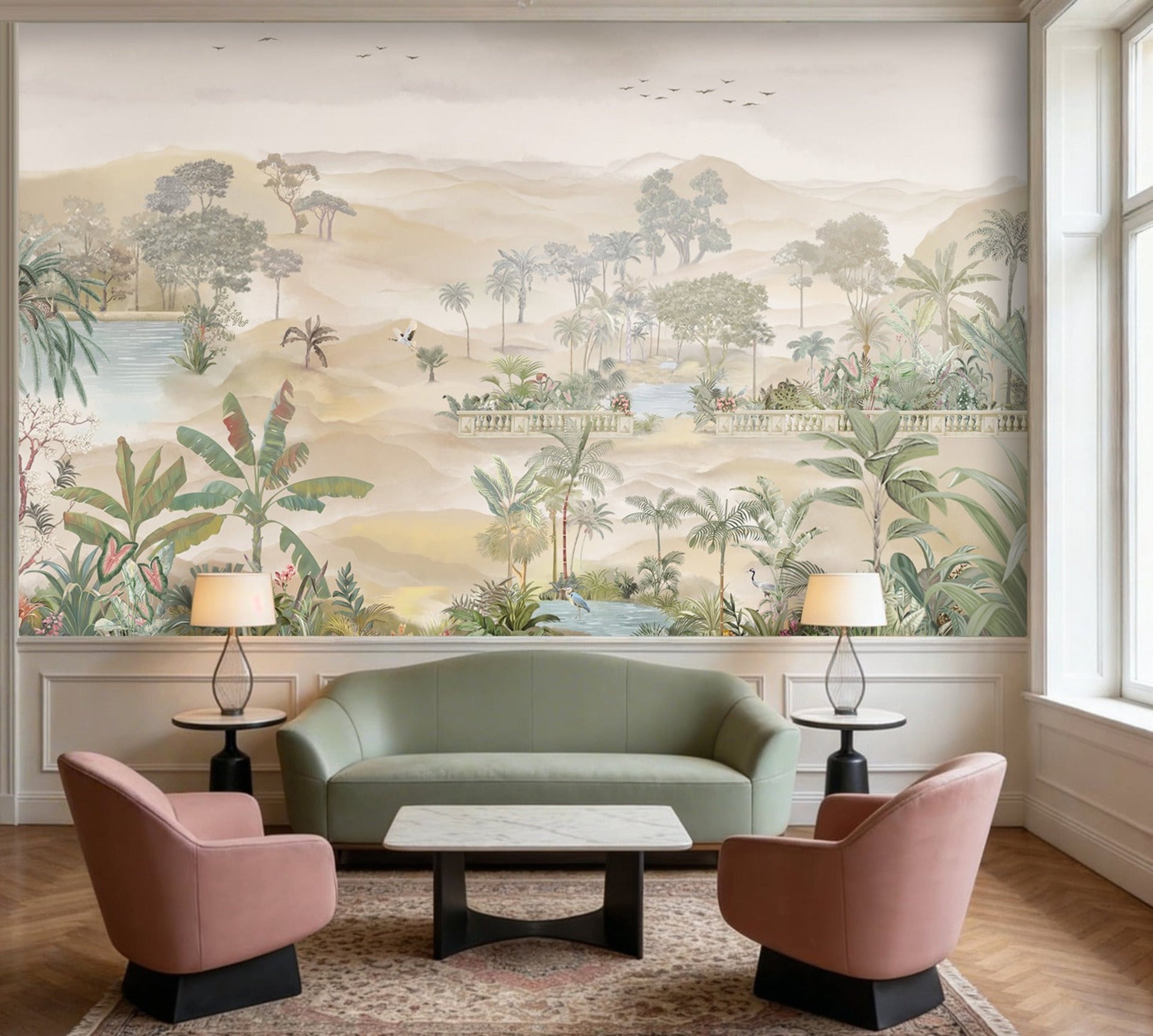 Luxury Pichwai living room wallpaper with Krishna mural in Hauz Khas