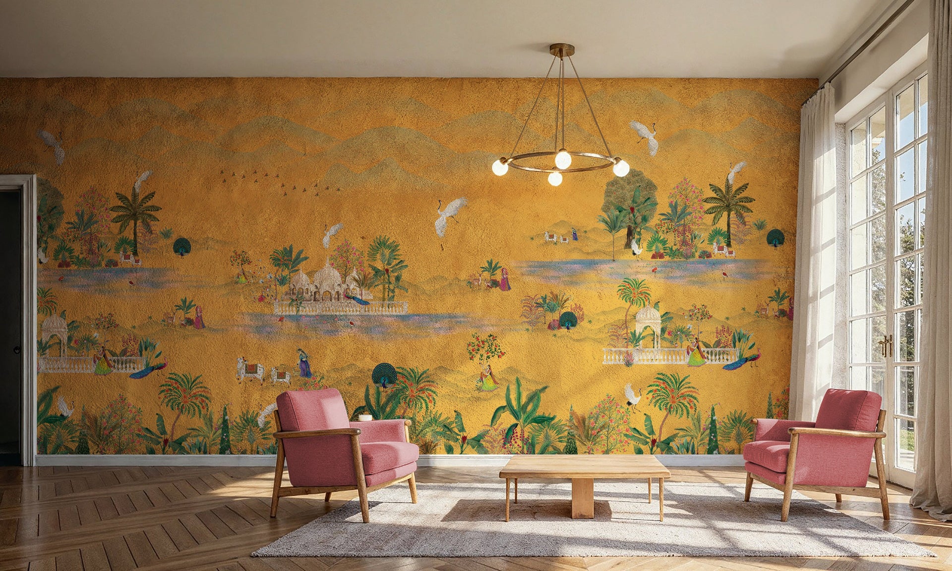 Luxury Pichwai living room wallpaper with Krishna mural in Basavanagudi