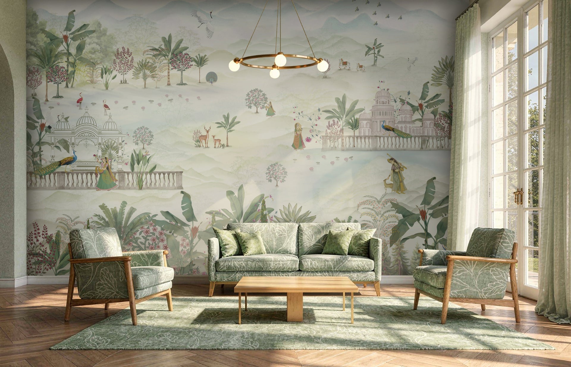 Luxury Pichwai wallpaper with Krishna design in Sector 17 home