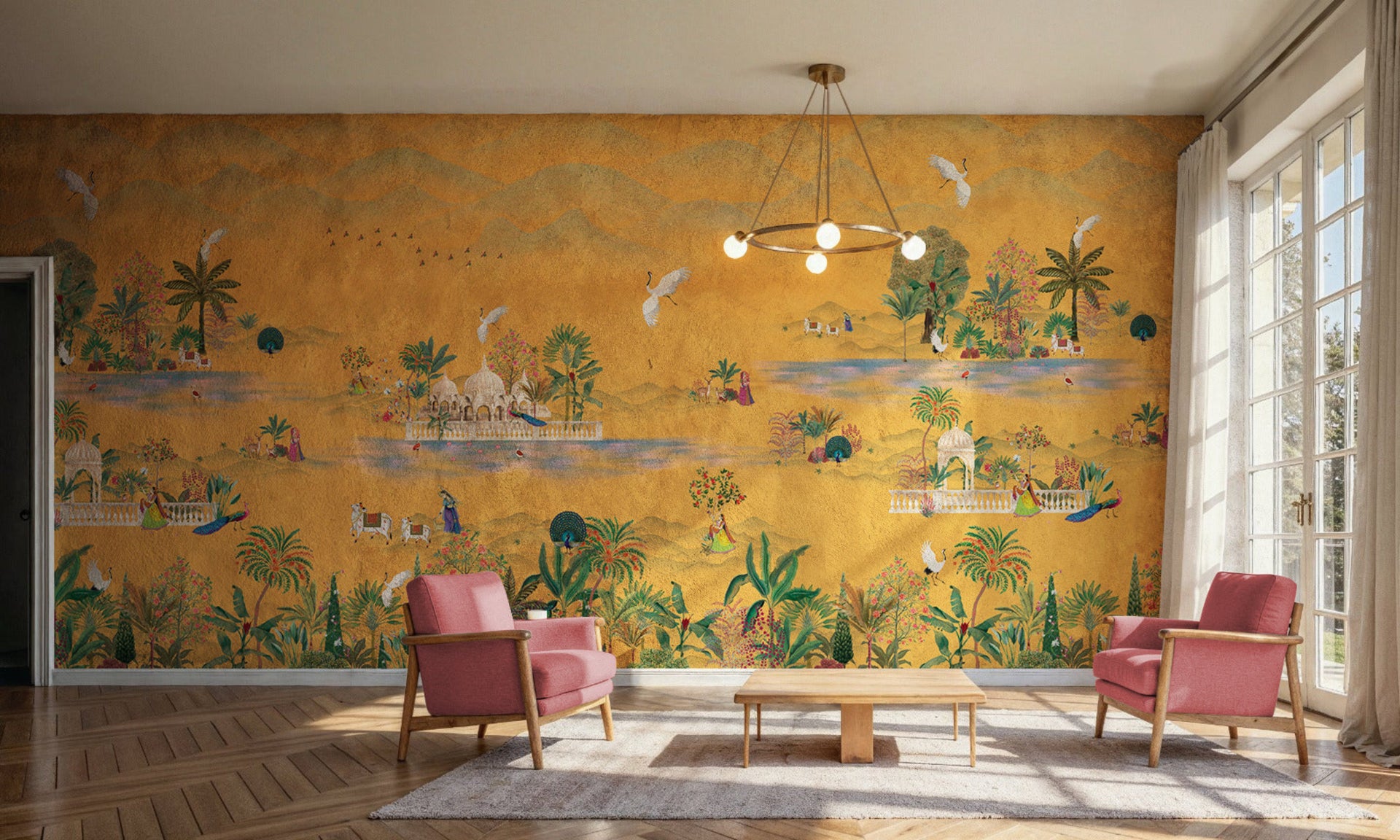 Luxury Pichwai wallpaper with Krishna design in Sector 17 home
