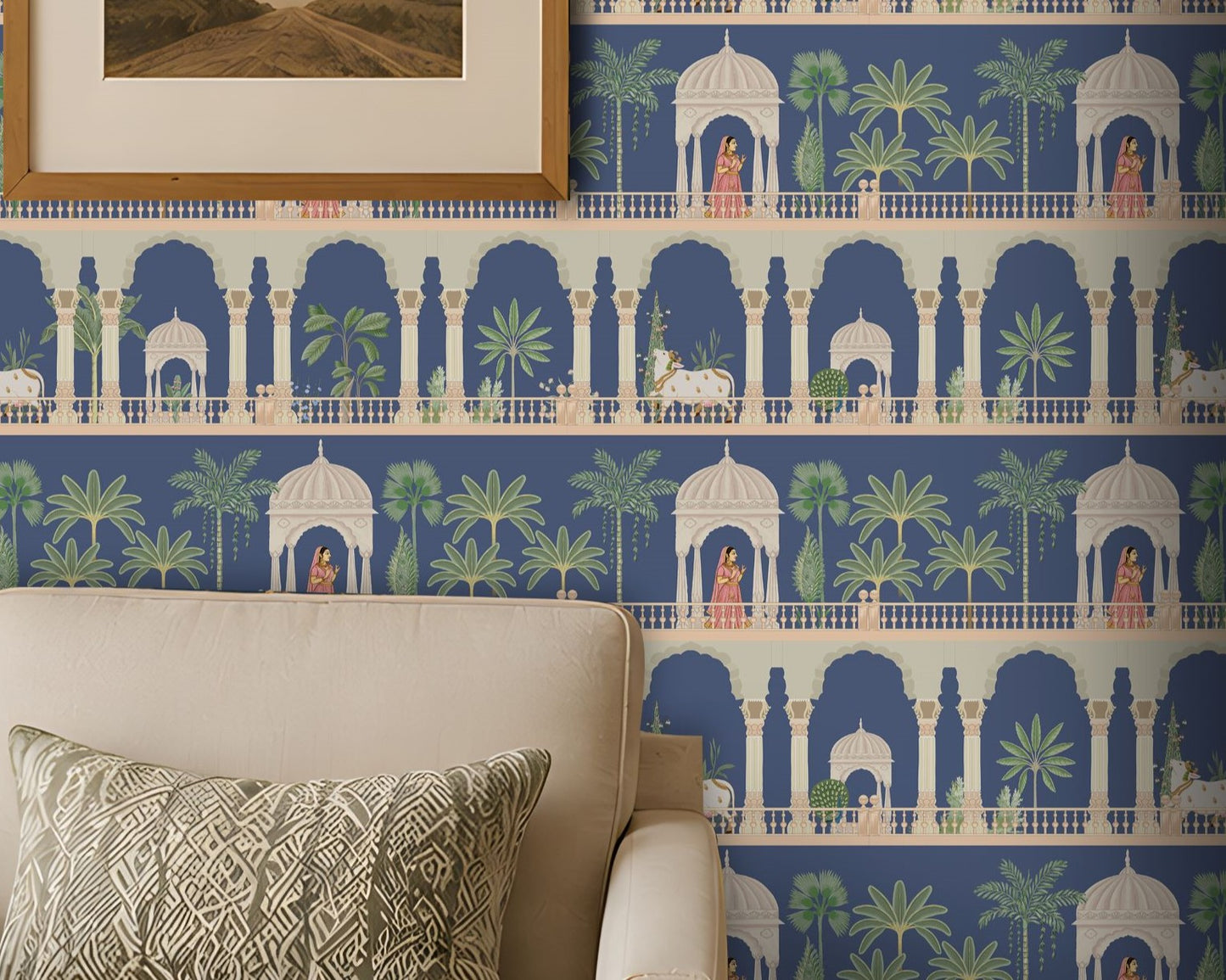 1442_DA_Royal Courtyard Reverie Wallpaper, Royal Indigo, Wallpaper