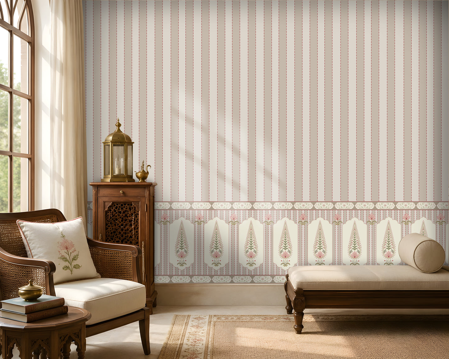 1452_DA_Royal Heritage Stripes Wall Mural – Dusty blue, Luxury Indian Wallpaper