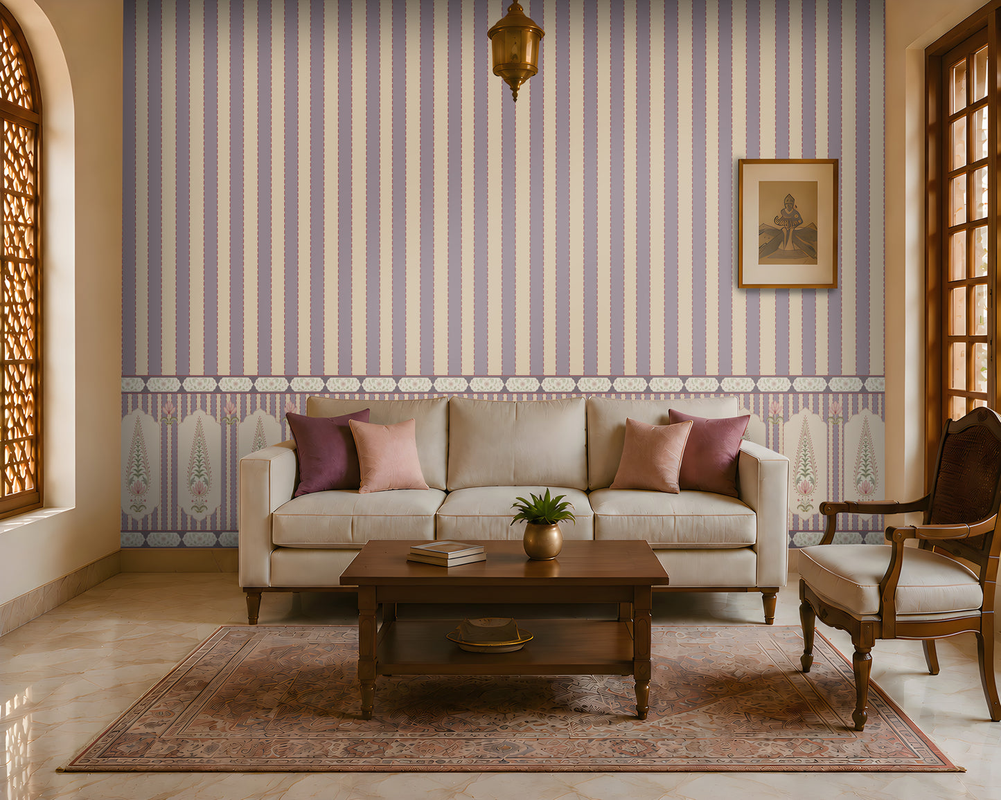 1452_DA_Royal Heritage Stripes Wall Mural – Dusty blue, Luxury Indian Wallpaper