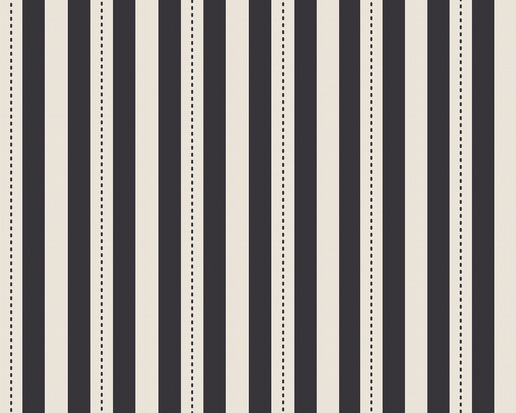 A bright bedroom setup features a classic beige and brown striped wallpaper.
The detailed design shows crisp vertical lines repeating evenly across a textured light base.
In front, a large bed with a tall cream headboard is neatly made with light pillows.
The warm, inviting space is beautifully completed with a matching wooden bedside table and lamp.