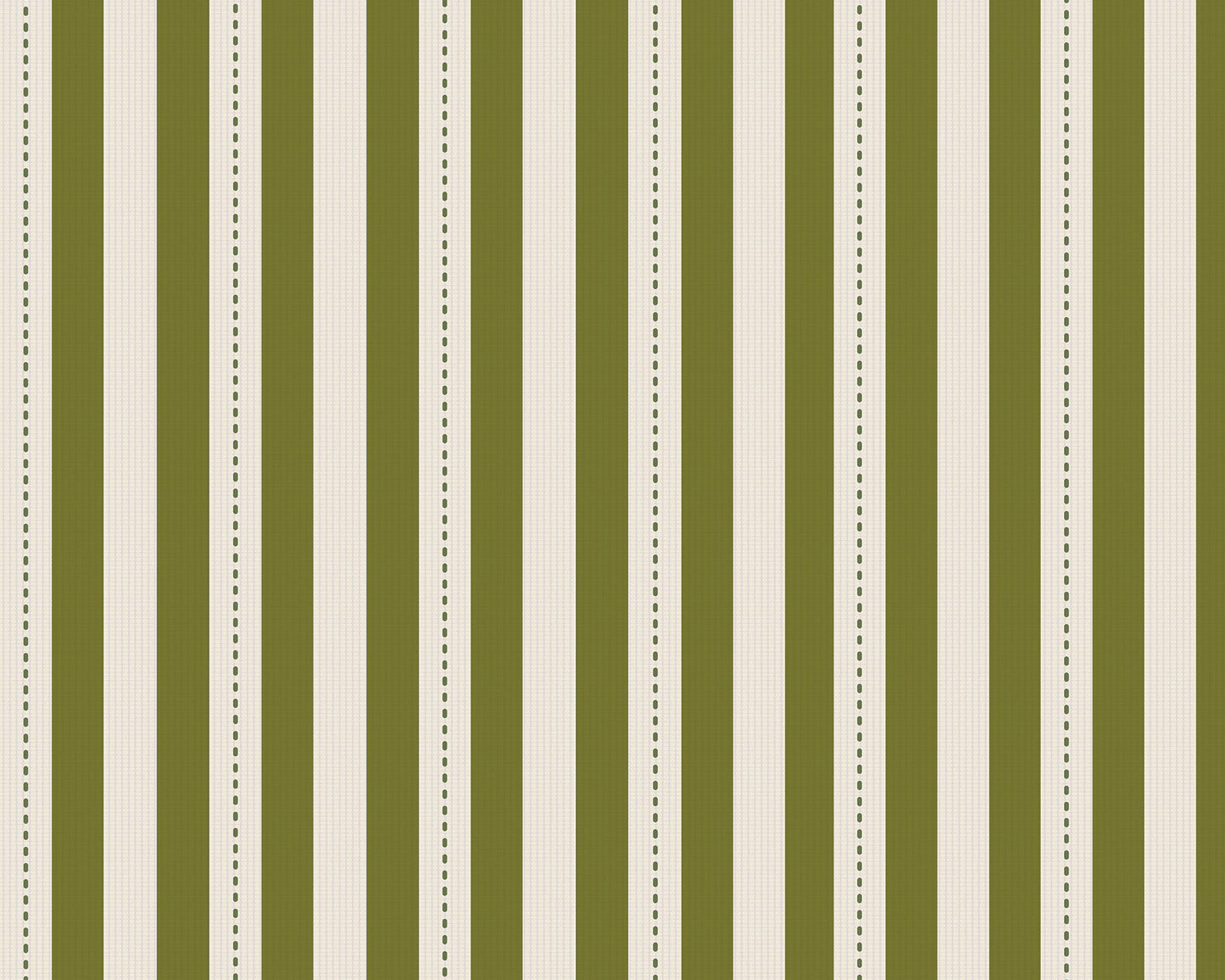 A bright dining area features a soft moss green and white striped wallpaper.
The clean design shows vertical green lines repeating across a textured white base.
In front, a warm wooden table is set with minimalist black chairs.
The sophisticated setup is completed by a contemporary black pendant light hanging above.