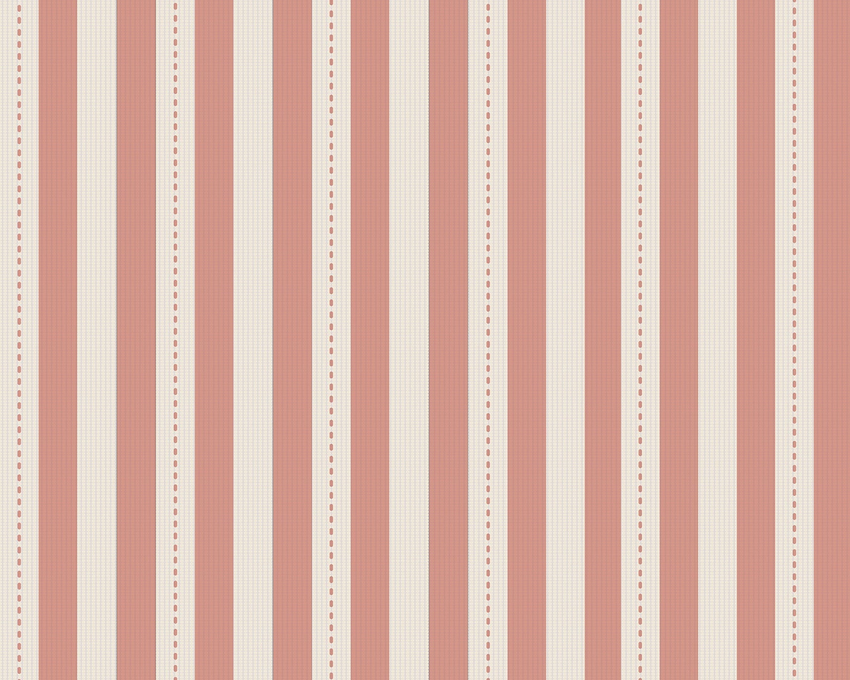 A bright and inviting living space features a warm peach and cream striped wallpaper.
The detailed design shows clean vertical peach bands alongside cream stripes with thin dotted lines.
In front, a plush white sofa is adorned with matching warm tan accent pillows.
The cozy room setup is beautifully completed with a light wood coffee table and a gold floor lamp.