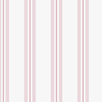 A bright bedroom features a soft pink and white vertically striped wallpaper.
The detailed design shows thin, evenly spaced pink stripes running down a white base.
In front, a neatly made bed with a light pink comforter rests near a matching nightstand.
The relaxing space is complete with two light grey dressers, large windows, and a rug.