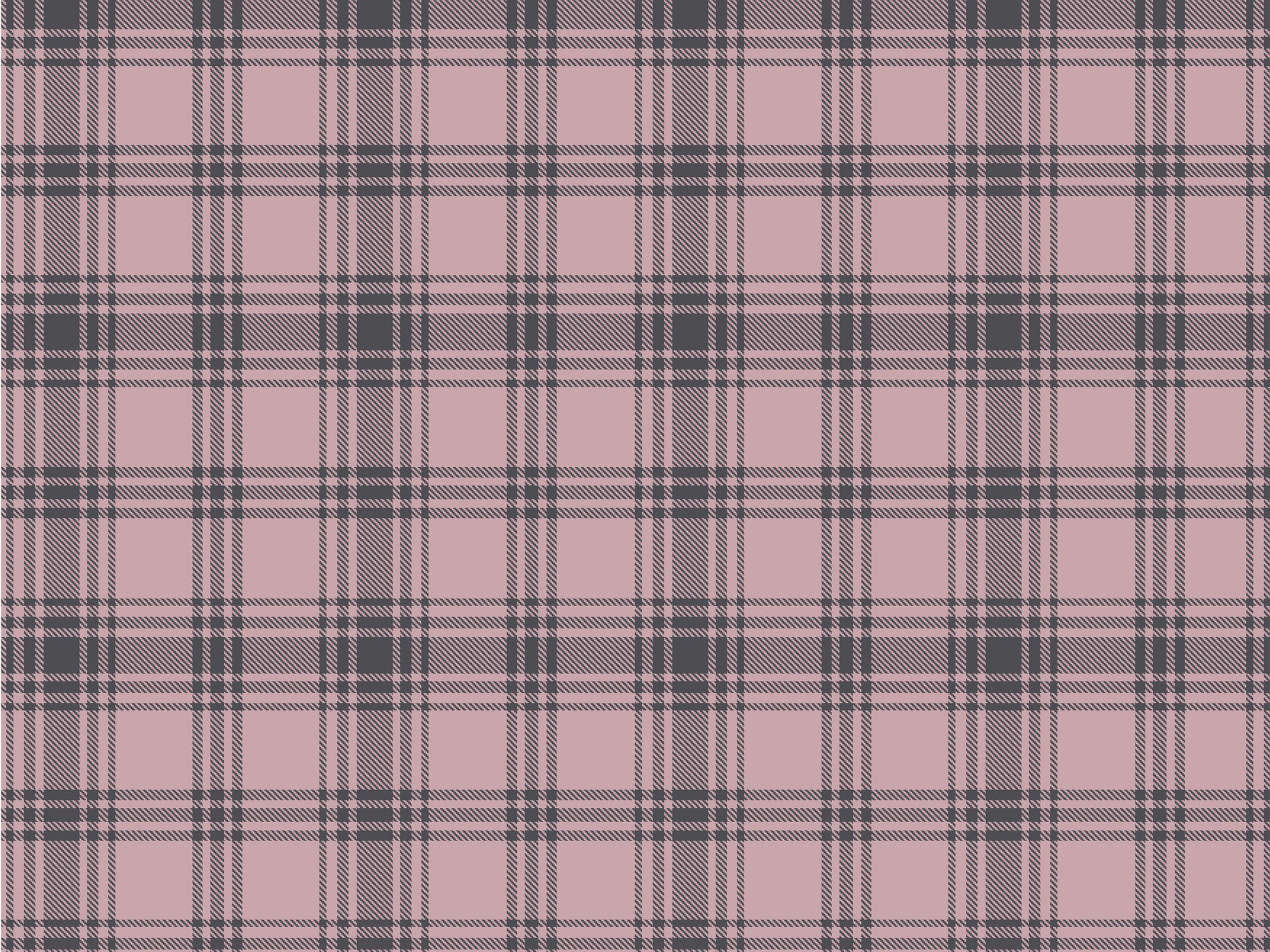 A close-up view showcases a classic clay pink and charcoal grey plaid wallpaper.
The detailed pattern features intersecting dark lines forming grids across a soft pink base.
The texture has a clean fabric-like look that emphasizes the straight lines and squares.
This simple, modern design brings a cozy and organized feel to any room or space.