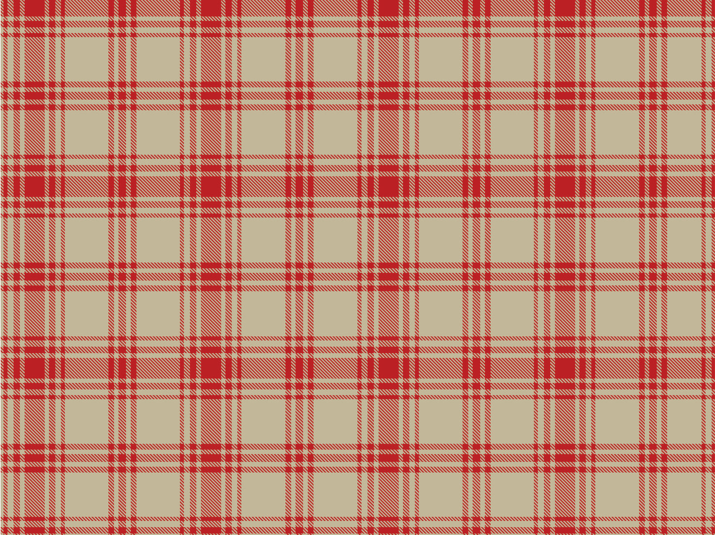 A close-up view showcases a classic crimson red and warm beige plaid wallpaper.
The detailed pattern features intersecting vibrant lines forming grids across a sandy base.
The texture has a clean fabric-like look that emphasizes the straight lines and squares.
This simple, striking design brings a cozy and traditional feel to any wall or room.