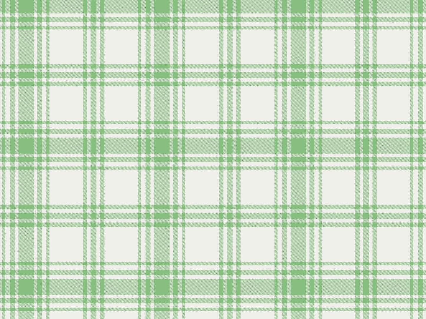 A close-up view showcases a classic lush herb green and cream plaid wallpaper.
The detailed pattern features intersecting dark green lines forming grids across a soft base.
The texture has a clean fabric-like look that emphasizes the straight lines and squares.
This simple, nature-inspired design brings a cozy and refreshing feel to any wall or room.