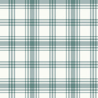 A close-up view showcases a classic slate green and cream plaid wallpaper.
The detailed pattern features intersecting dark green lines forming grids across a soft base.
The texture has a clean fabric-like look that emphasizes the straight lines and squares.
This simple, earthy design brings a cozy and calming feel to any wall or room.