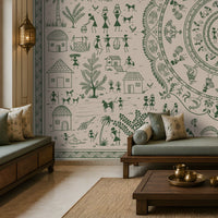 1512_DA_Warli Tribal Art -Ivory, Wallpaper.