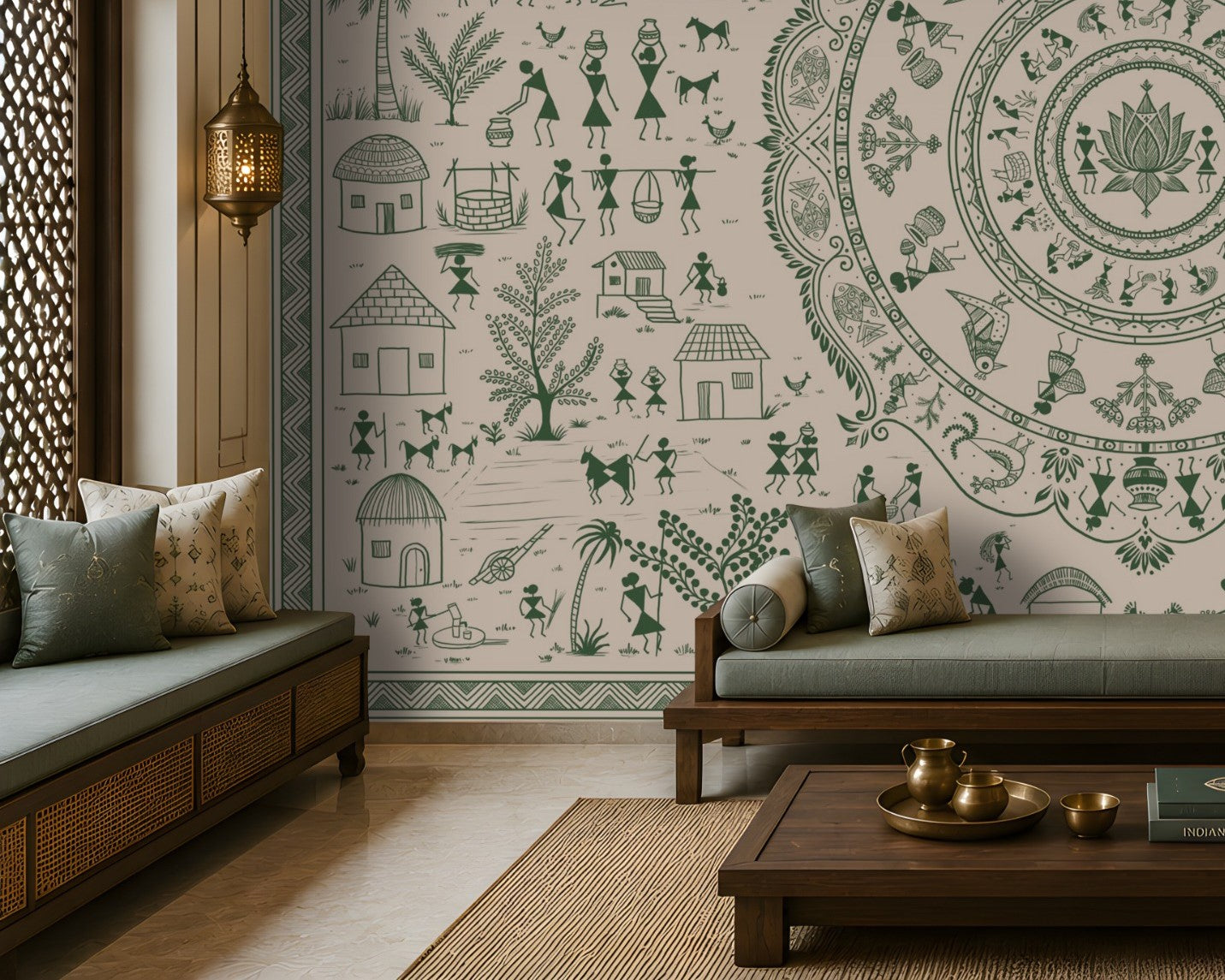 1512_DA_Warli Tribal Art -Ivory, Wallpaper.