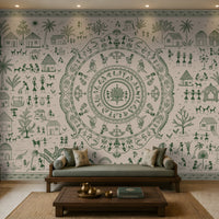 1511_DA_Warli Tribal Art -Pistachio, Wallpaper.