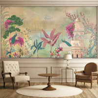1353_DA Mayur Mahal Botanical Mural Wallpaper, Pastel Peach Palace Wall Design