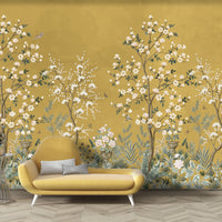 930_DA Floral Symphony Flaxen Yellow Botanical Mural Wallpaper