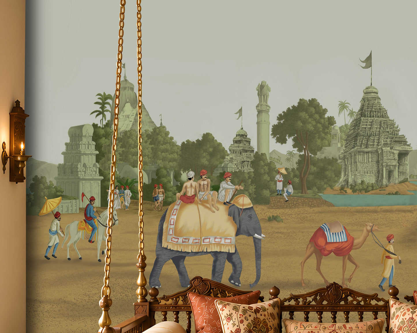 256_DA  Ancient Indian Village Heritage Collection Wallpaper, Sage Bronze