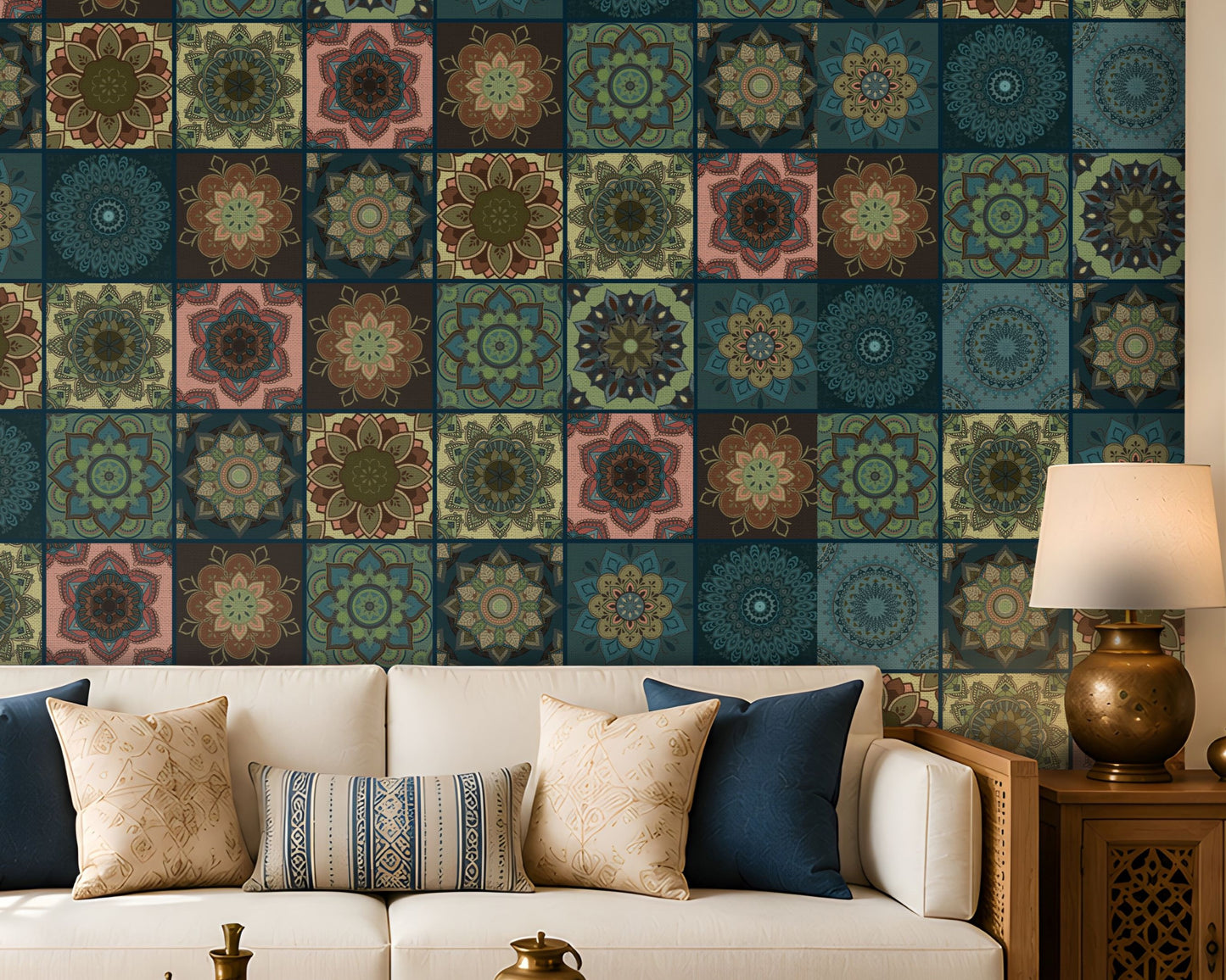 288_DA Mandala Fusion Fantasy Heritage Collection Wallpaper, Peacock Blue