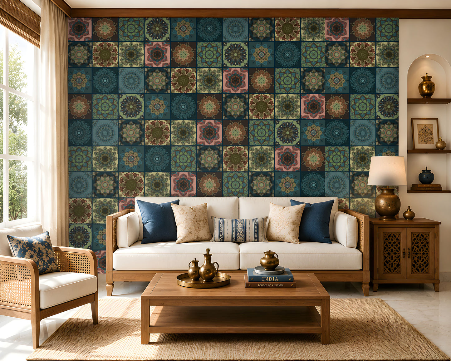 288_DA Mandala Fusion Fantasy Heritage Collection Wallpaper, Peacock Blue