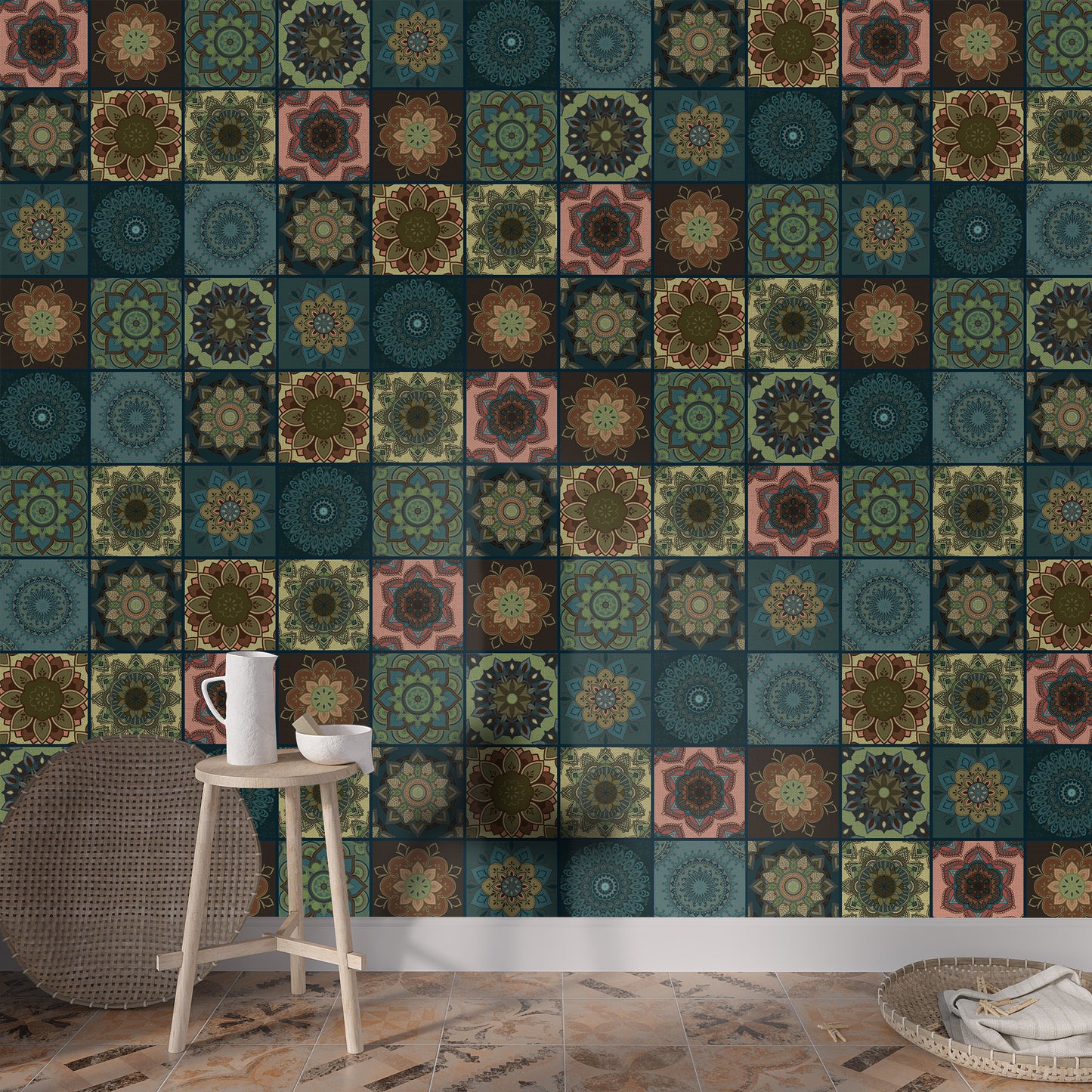 288_DA Mandala Fusion Fantasy Heritage Collection Wallpaper, Peacock Blue