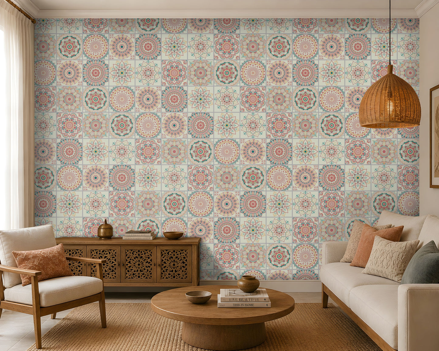 290_DA Moroccan Mandala Heritage Collection Wallpaper, Blush Peach