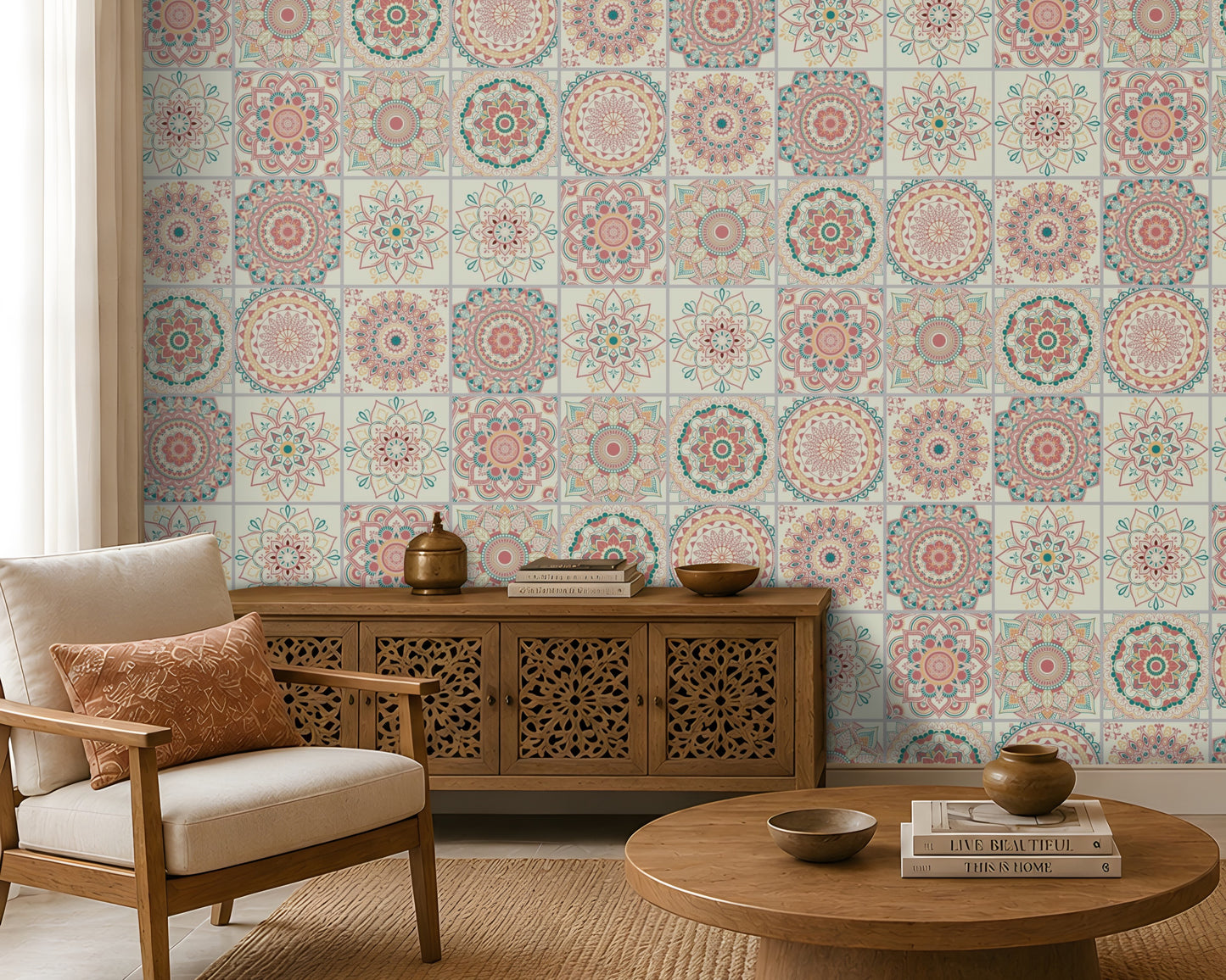 290_DA Moroccan Mandala Heritage Collection Wallpaper, Blush Peach