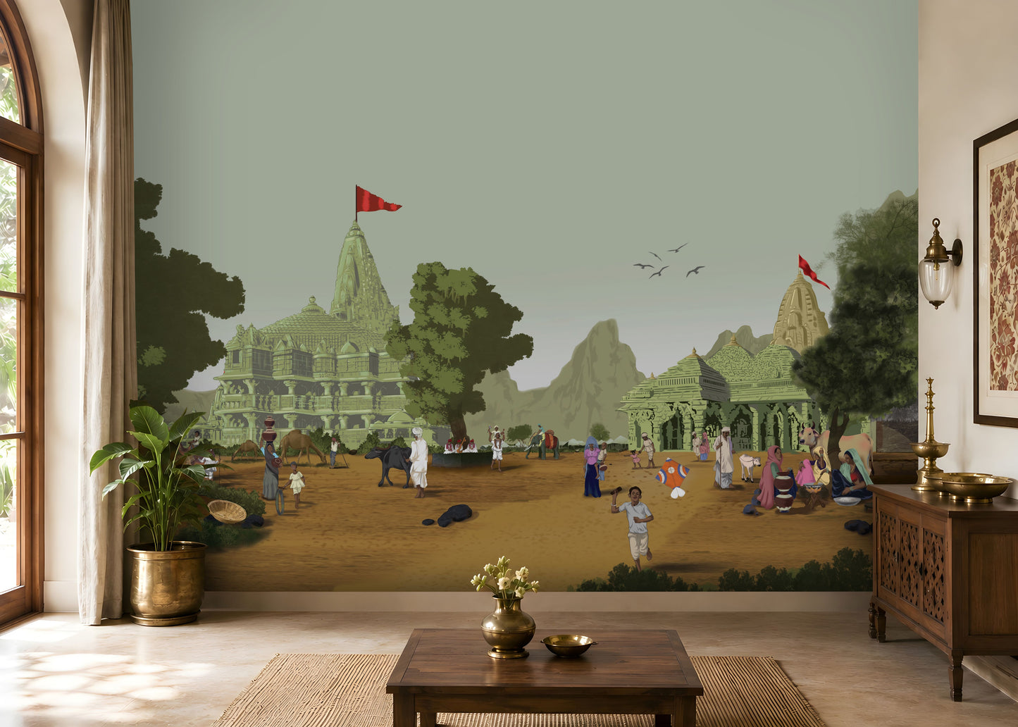 294_DA Gujarat Heritage Collection Wallpaper, Solid Olive
