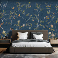 299_DA Vaatika Sapphire Blue Botanical Mural Wallpaper