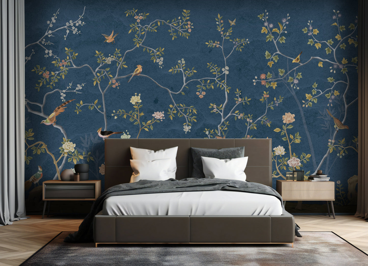 299_DA Vaatika Sapphire Blue Botanical Mural Wallpaper
