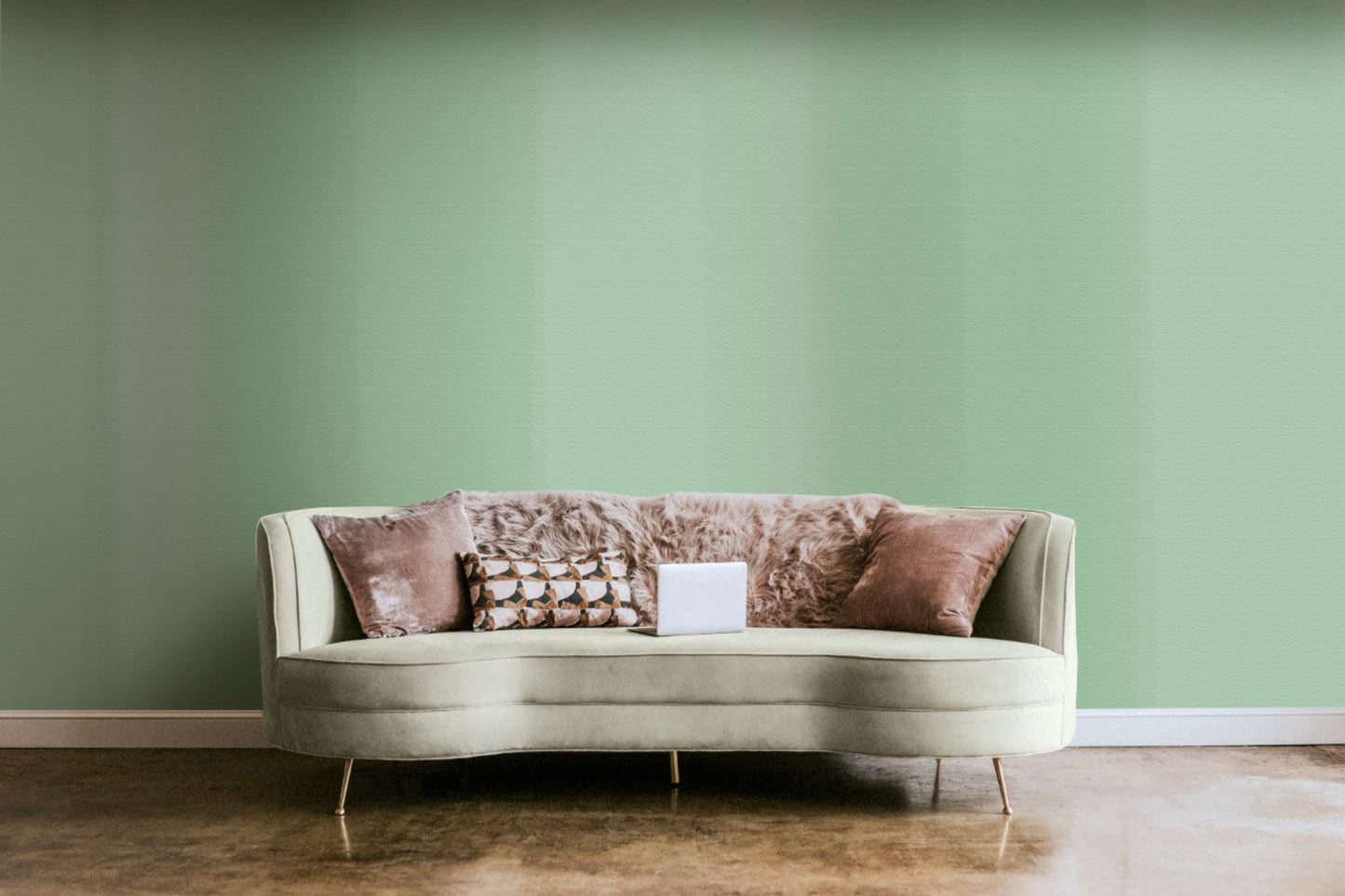 Pastel Green, water colour stripes wallpaper in a living room. Wallpaper for living room. Wallpaper for bedroom.