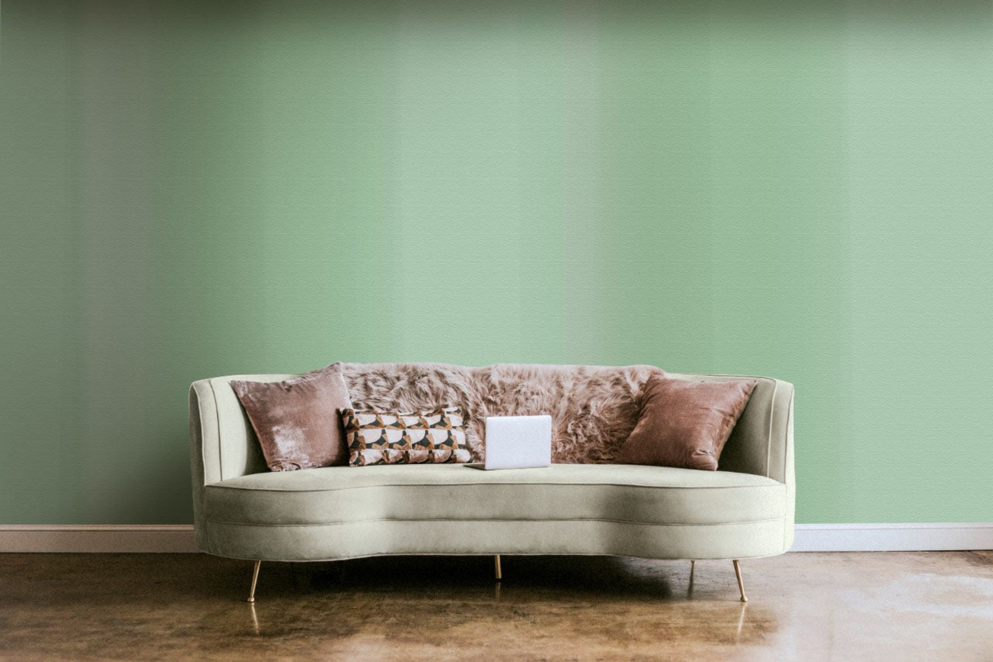 Pastel Green, water colour stripes wallpaper in a living room. Wallpaper for living room. Wallpaper for bedroom.