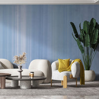 Iceberg Blue, water colour stripes wallpaper in a living room. Wallpaper for living room. Wallpaper for bedroom.
