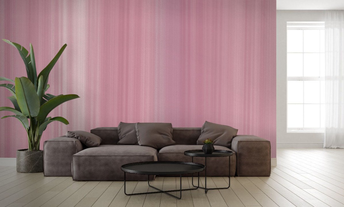 Blush Pink, water colour stripes wallpaper in a living room