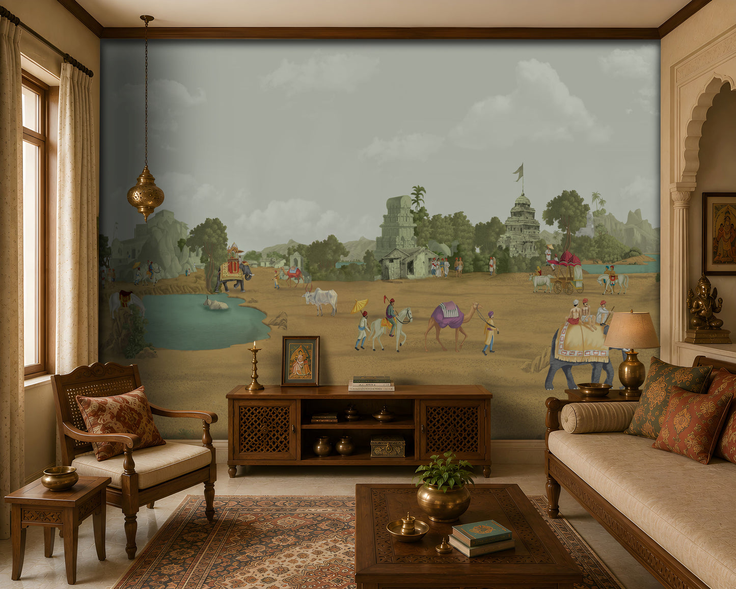 415_DA Ancient Indian Village Heritage Collection Wallpaper, Warm Ochre