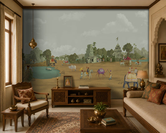 415_DA Ancient Indian Village Heritage Collection Wallpaper, Warm Ochre