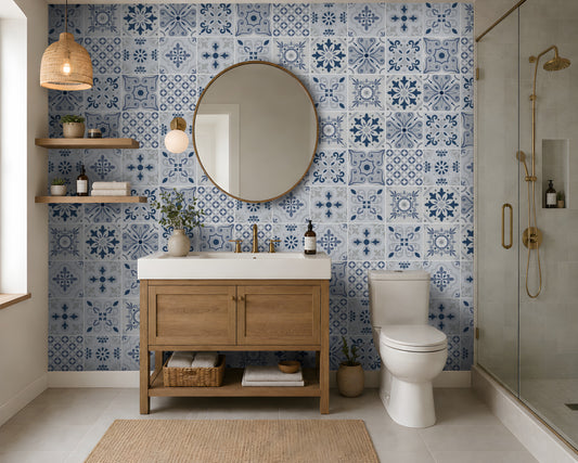 548_DA Mandala Mosaic Bliss Heritage Collection Wallpaper, Starlit Blue