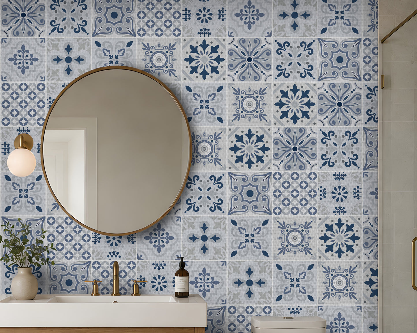 548_DA Mandala Mosaic Bliss Heritage Collection Wallpaper, Starlit Blue