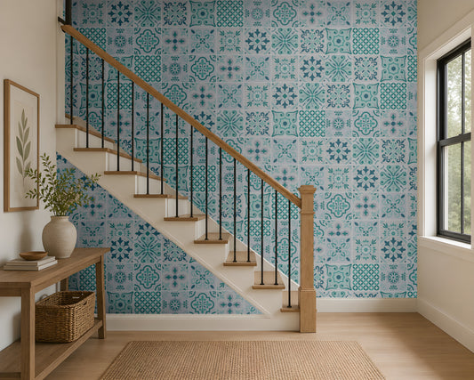 549_DA Mandala Mosaic Bliss Heritage Collection Wallpaper, Versatile Teal
