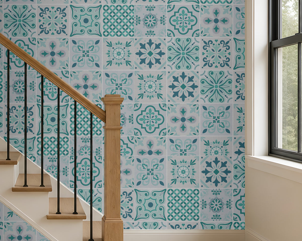 549_DA Mandala Mosaic Bliss Heritage Collection Wallpaper, Versatile Teal