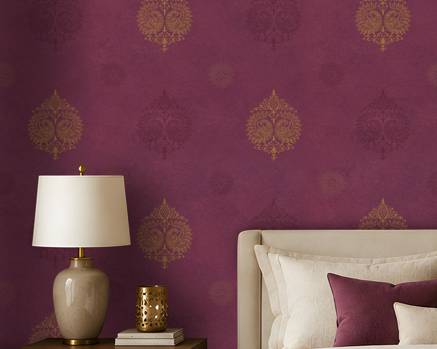 696_DA Vintage Damask Heritage Collection Wallpaper, Magenta