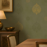697_DA Vintage Damask Heritage Collection Wallpaper, Deep olive